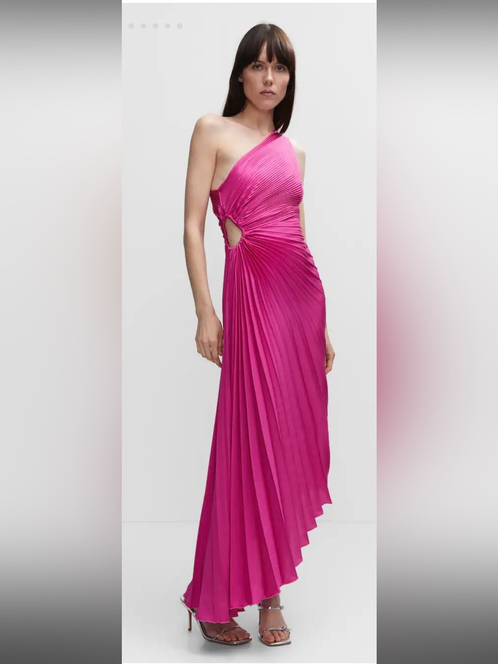 Mango Pink Pleated One-Shoulder Maxi Dress – Size 4